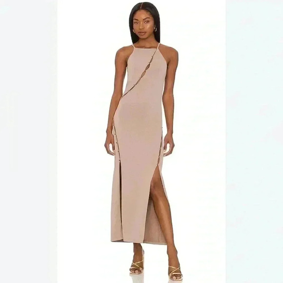 NICHOLAS Samara Cutout Midi Dress XS Stretch Knit Buttoned Split Hem Bodycon 0 2 - Picture 7 of 9